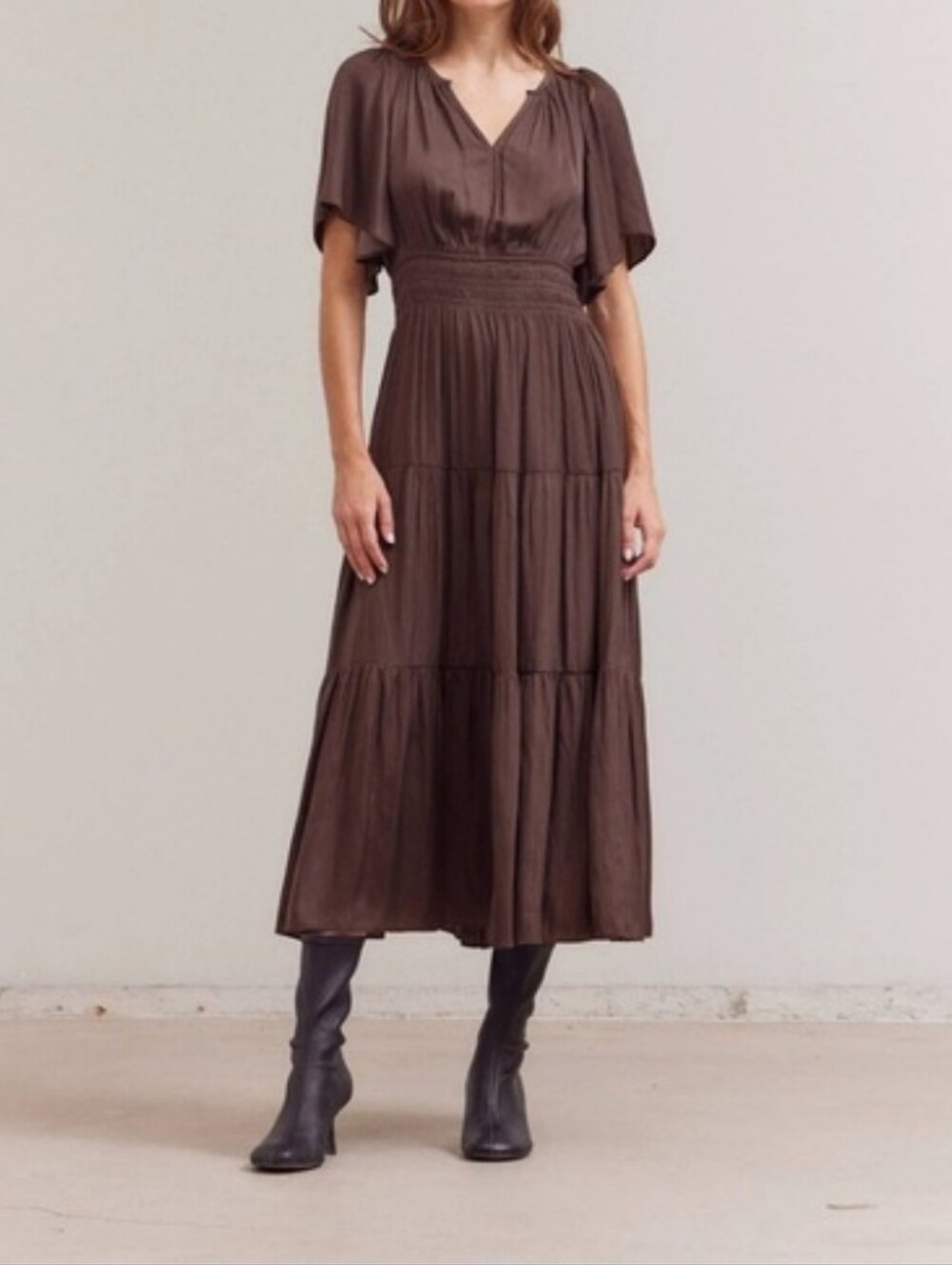 Brown Tiered Midi Skirt - Classic Women's Skirt